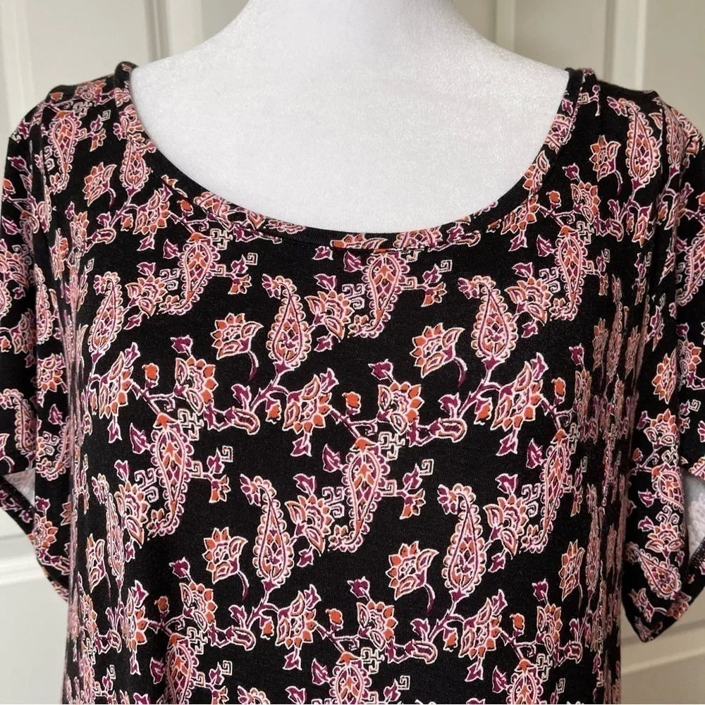 J. Jill Paisley Maxi Dress Pockets Scoop Neck Black Red Purple Orange Large Tall - Picture 3 of 16